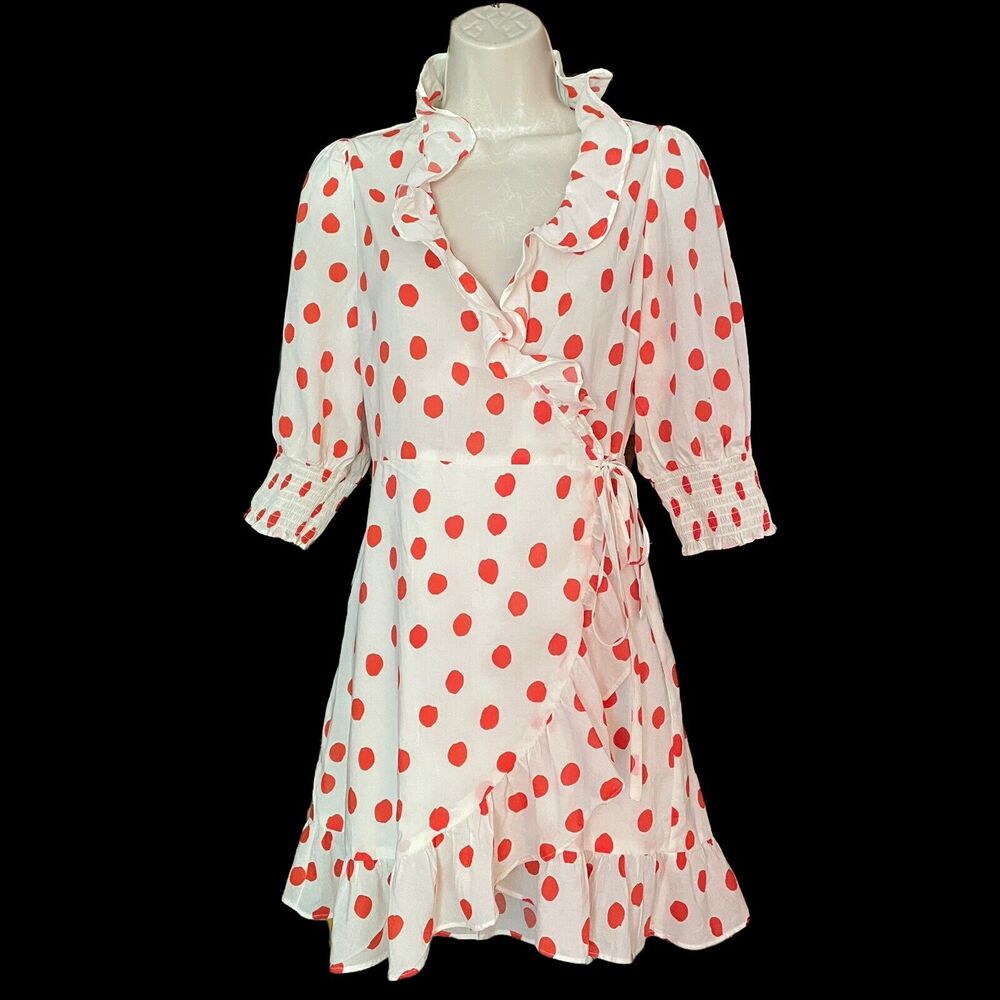 Rixo for Target Size S Polka Dot Ruffle Wrap Dress Puffed Smocked Elbow Sleeve‎